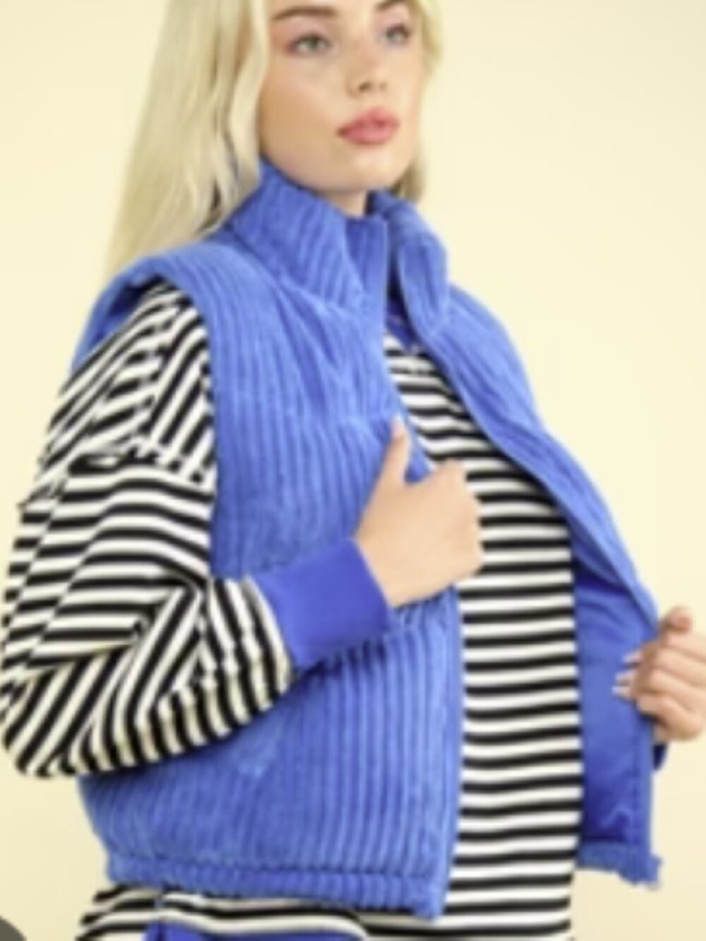 Blue Ribbed Corduroy Puffer Vest - Women's